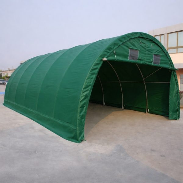 6 x 9,15 x 3,66 m-es profi minőségű zöld raktársátor  (félköríves)