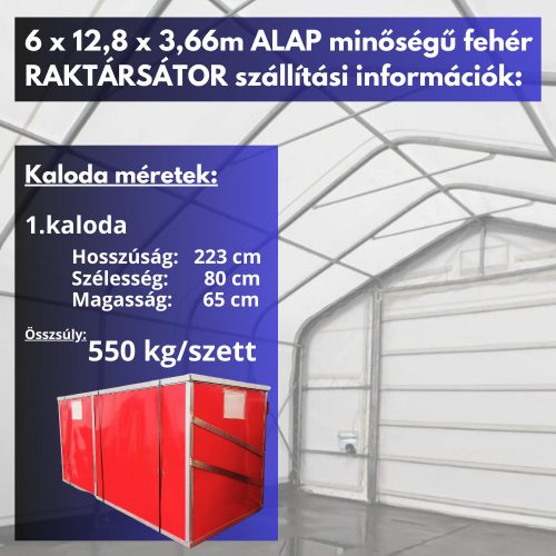   6 x 12,8 x 3,66 m-es profi minőségű zöld raktársátor (félköríves)